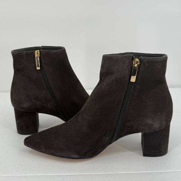 L'Agence Jeannie II Pointed Toe Suede Boots Bootie Block Heel Brown/Gray SIZE 40 - Picture 4 of 8